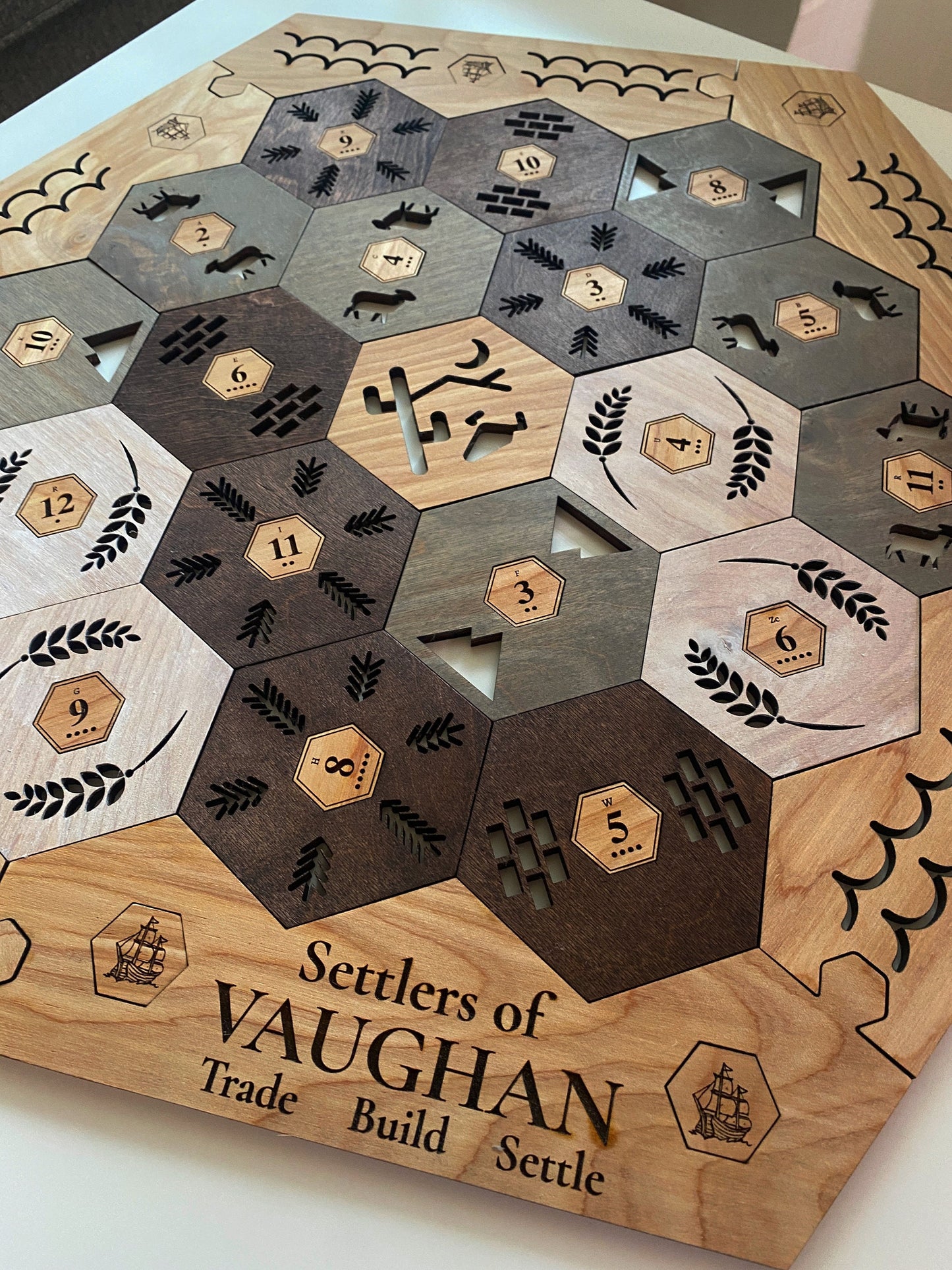 Personalized Wood Settler GAME Board - 2-6 Player Game Board + Number Tokens + Harbor Pieces