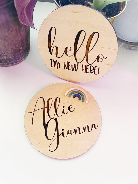 Hello I'm New Here - Photo Prop - Baby Pictures - Newborn - Baby Name - Boho - Set of Two