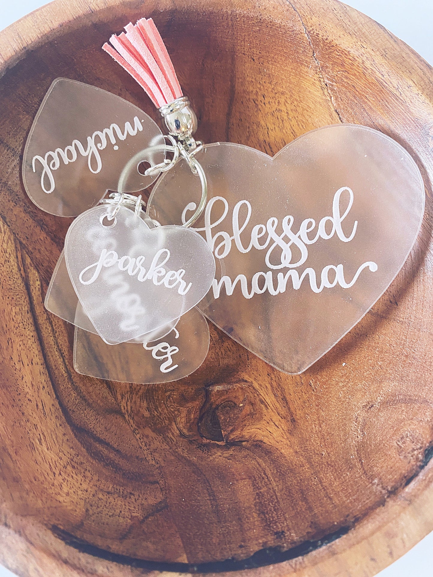 Blessed Mama Keychain - Personalized With Child Names - Laser Engraved Acrylic - Mother's Day Gift