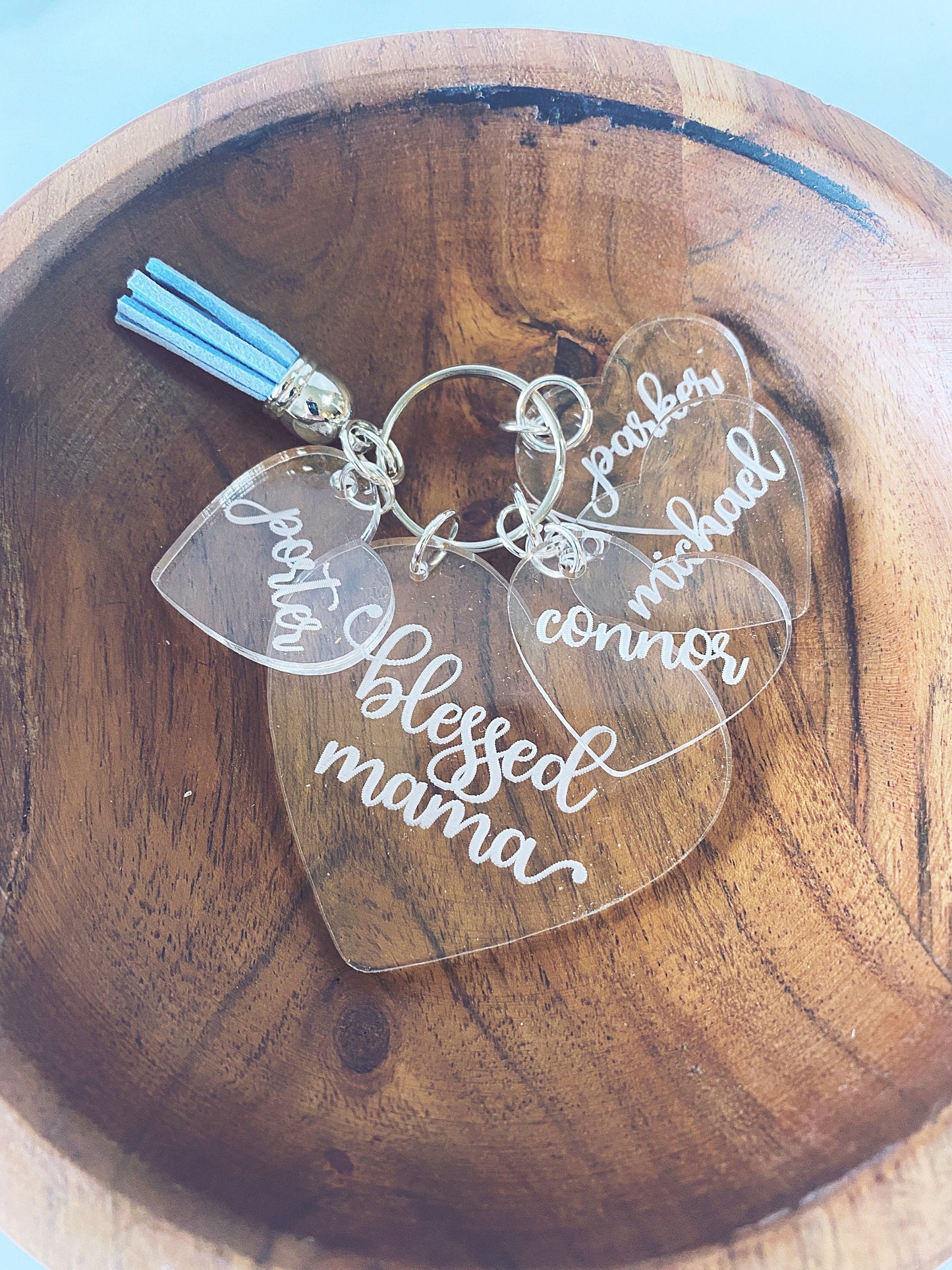 Blessed Mama Keychain - Personalized With Child Names - Laser Engraved Acrylic - Mother's Day Gift